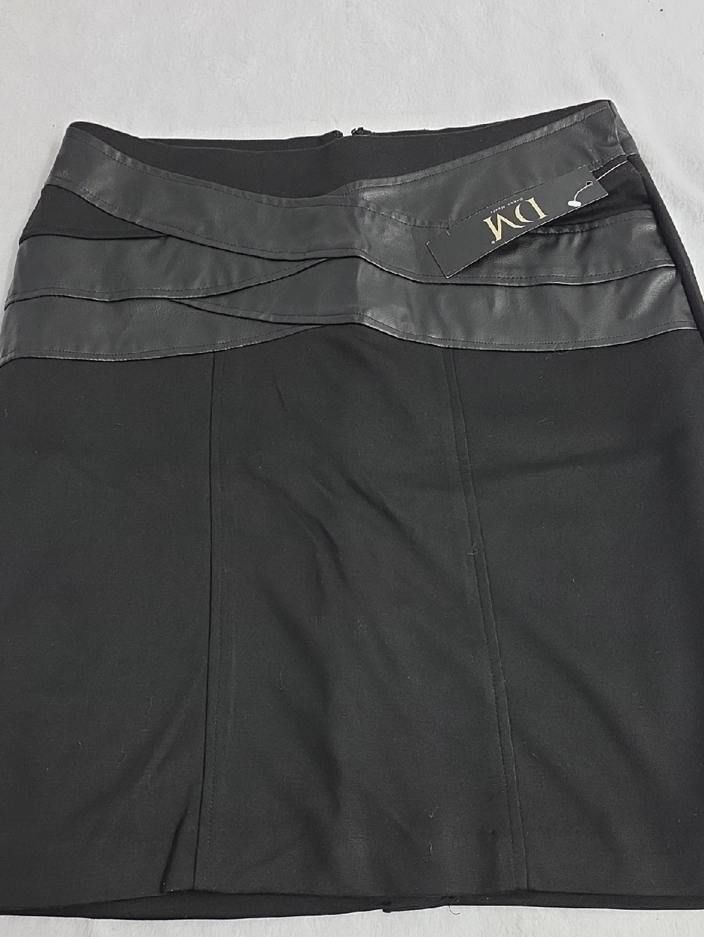 Donna Moore Black Faux Leather Trim Stretch Lined Pencil Skirt